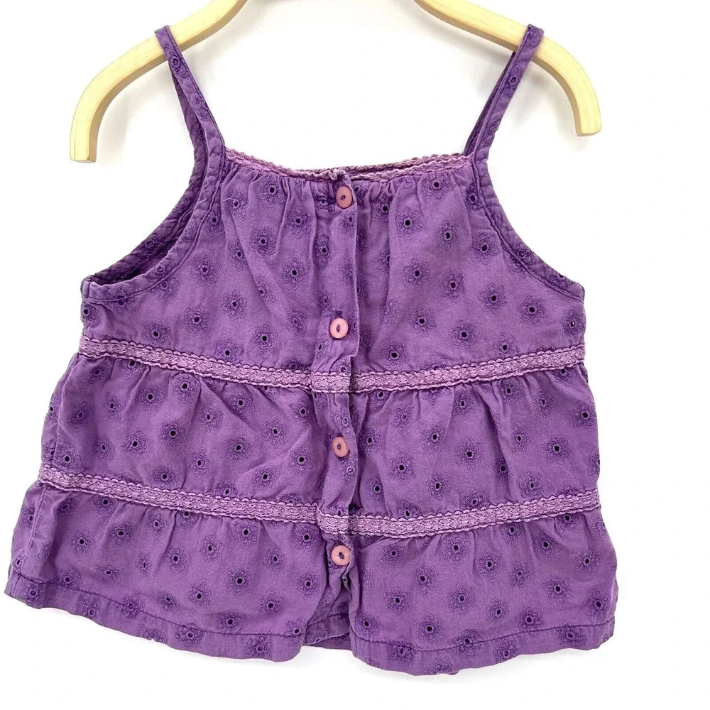 Paco Rabanne‎ Girls Kids Size 90 US 3T Eyelet Tank Top Purple Floral Button Back